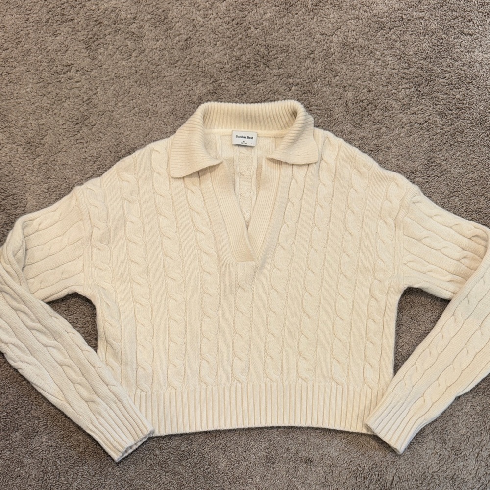 Aritzia Sunday Best Lottie Cream Cable Knit Sweater